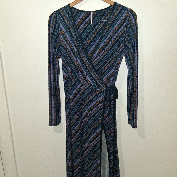 FREE PEOPLE Phobe Blue Wrap Maxi Dress - Picture 3 of 9